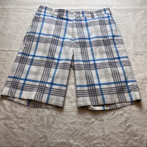 Nike Golf Tour Performance Blue White Gray Plaid Shorts Size 32